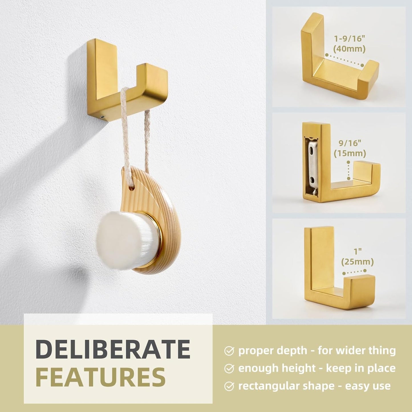 Angle Simple Towel Hook for Bathroom, SUS 304 Stainless Steel Shower Wall Coat Hook, Bath Robe Holder Hanger, Brushed Gold