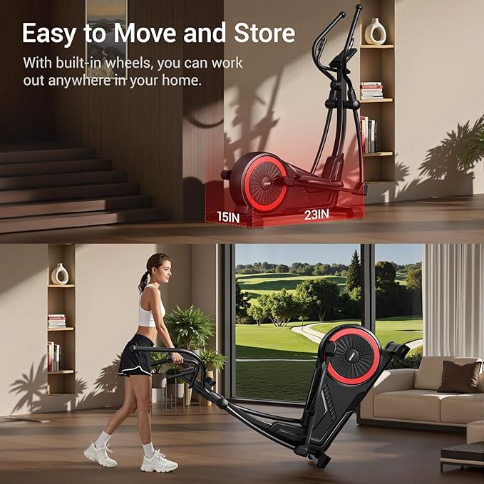 UMAY Elliptical Machine for Home, Elliptical Exercise Machine with 8 Levels Resistance & Pulse Rate Grips, Silent Magnetic Elliptical Trainer with 15.5" Stride and LCD Monitor