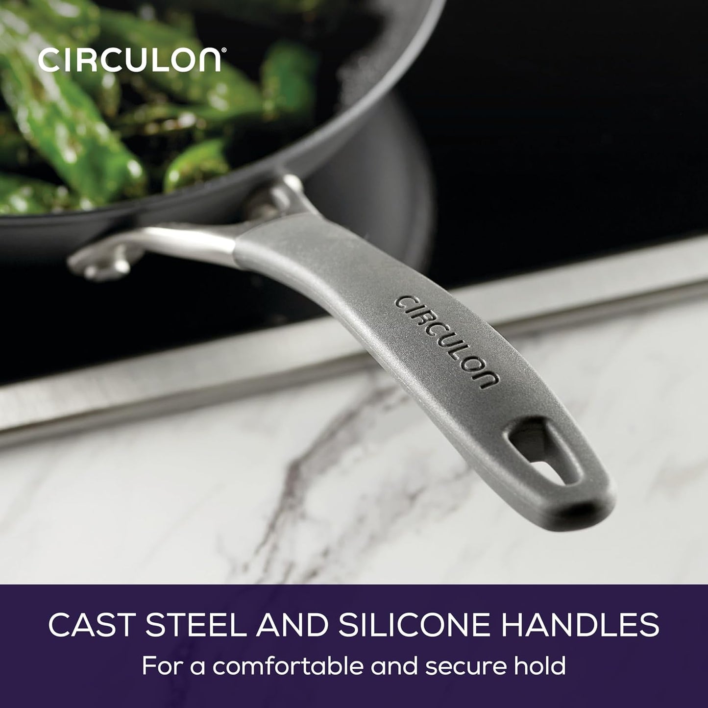 Circulon A1 Series with ScratchDefense Technology Nonstick Induction, Frying Pans/Skillets with Lids, Metal Utensil Safe, Skillet Set w/Lid (8.5", 10" & 12") - Graphite