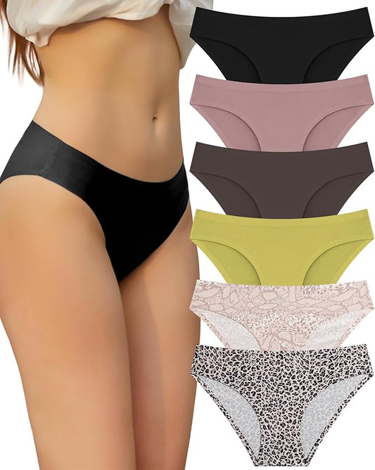 FINETOO 6 Pack Women’s Seamless Hipster Underwear No Show Panties Invisibles Briefs Soft Stretch Bikini Underwears XS-XL