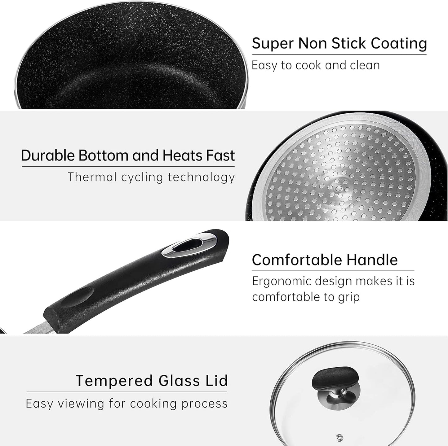 Nonstick Saucepan Set with Lid, Non Stick 1.5QT & 2.5QT Sauce Pan Set with Glass Lid Small Pot for Home Kitchen