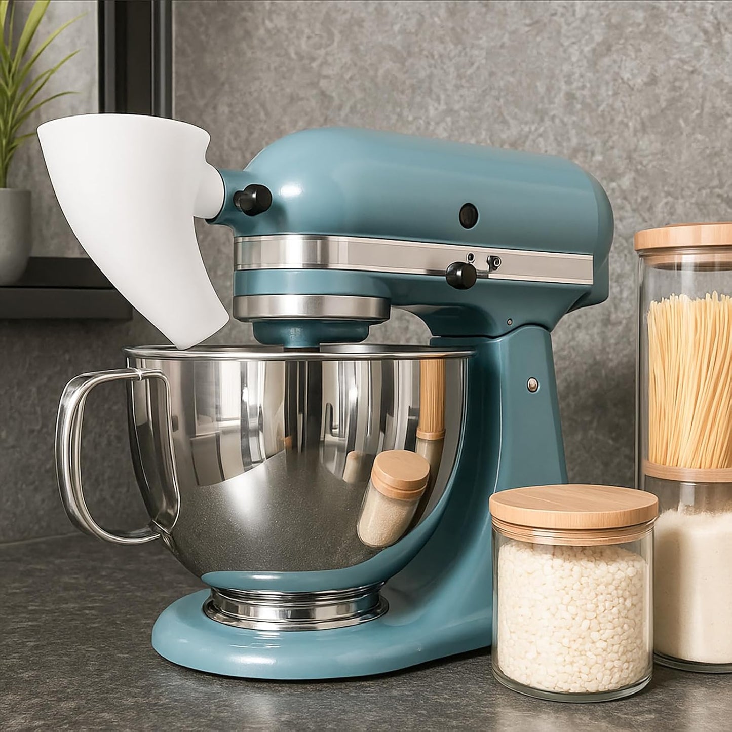 Flour Funnel for Kitchen Aid Stand Mixer, Plastic Funnel with Easy-Pour Attachment Fits KSM150 5-Quart Tilt-Head Mixers, Mess-Free Baking Accessory for Flour, Sugar, and Egg Liquid (BLACK1PCS)