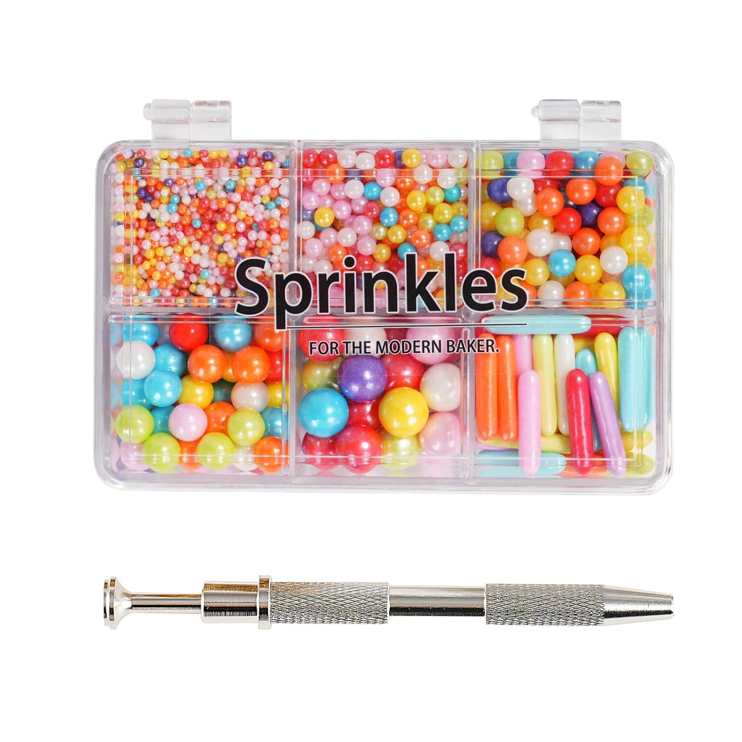 Kasvan Rainbow Mix Sugar Sprinkles - Edible Candy Pearls with 4-Claw Sprinkle Pen,118g/4.16 Oz, Gift Box Pack, Baking Cake Decorations, Ice Cream Toppings and Cookie Decorating (Rainbow)