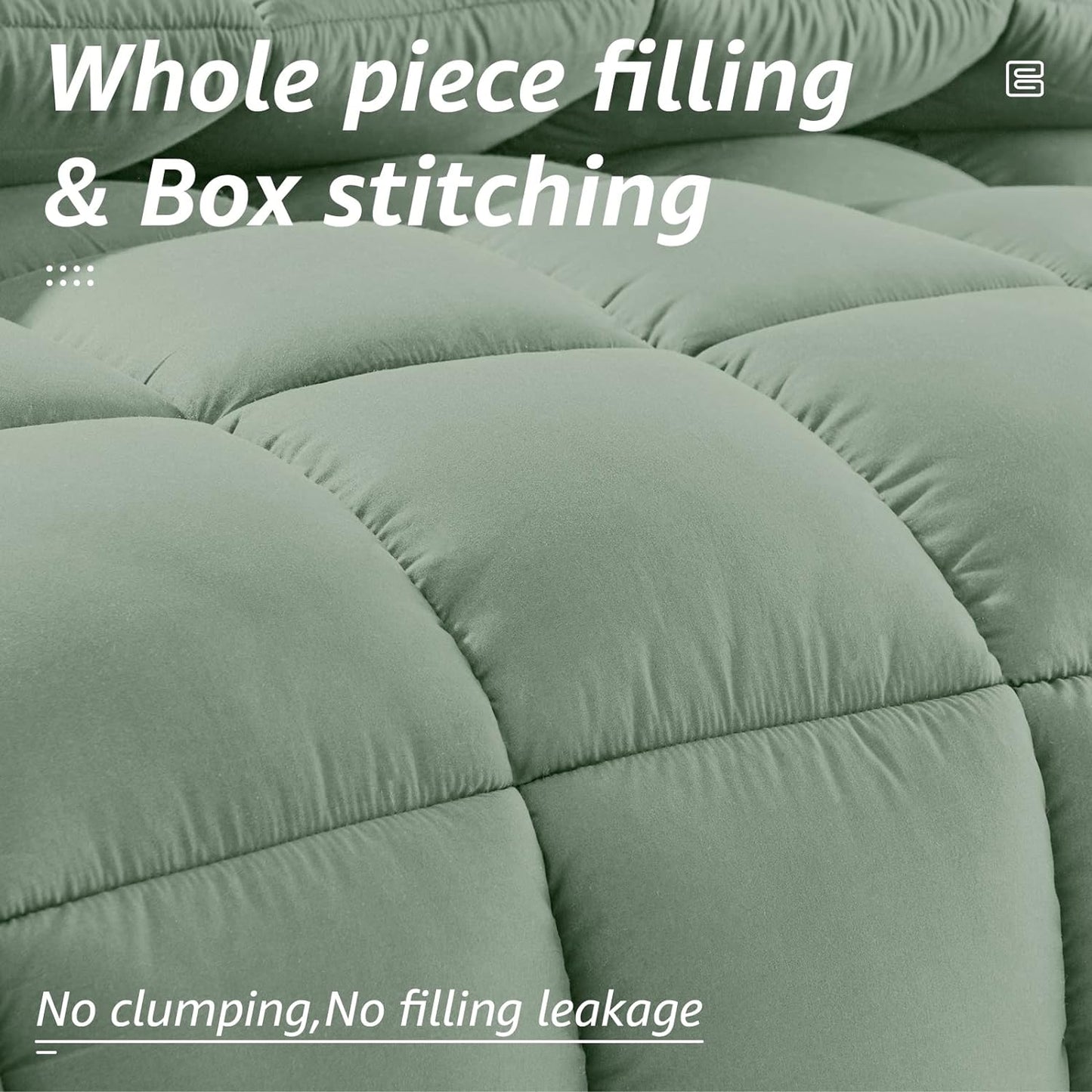 HYLEORY All Season Twin Size Bed Comforter - Cooling Down Alternative Quilted Duvet Insert with Corner Tabs - Winter Warm - Machine Washable - Sage Green