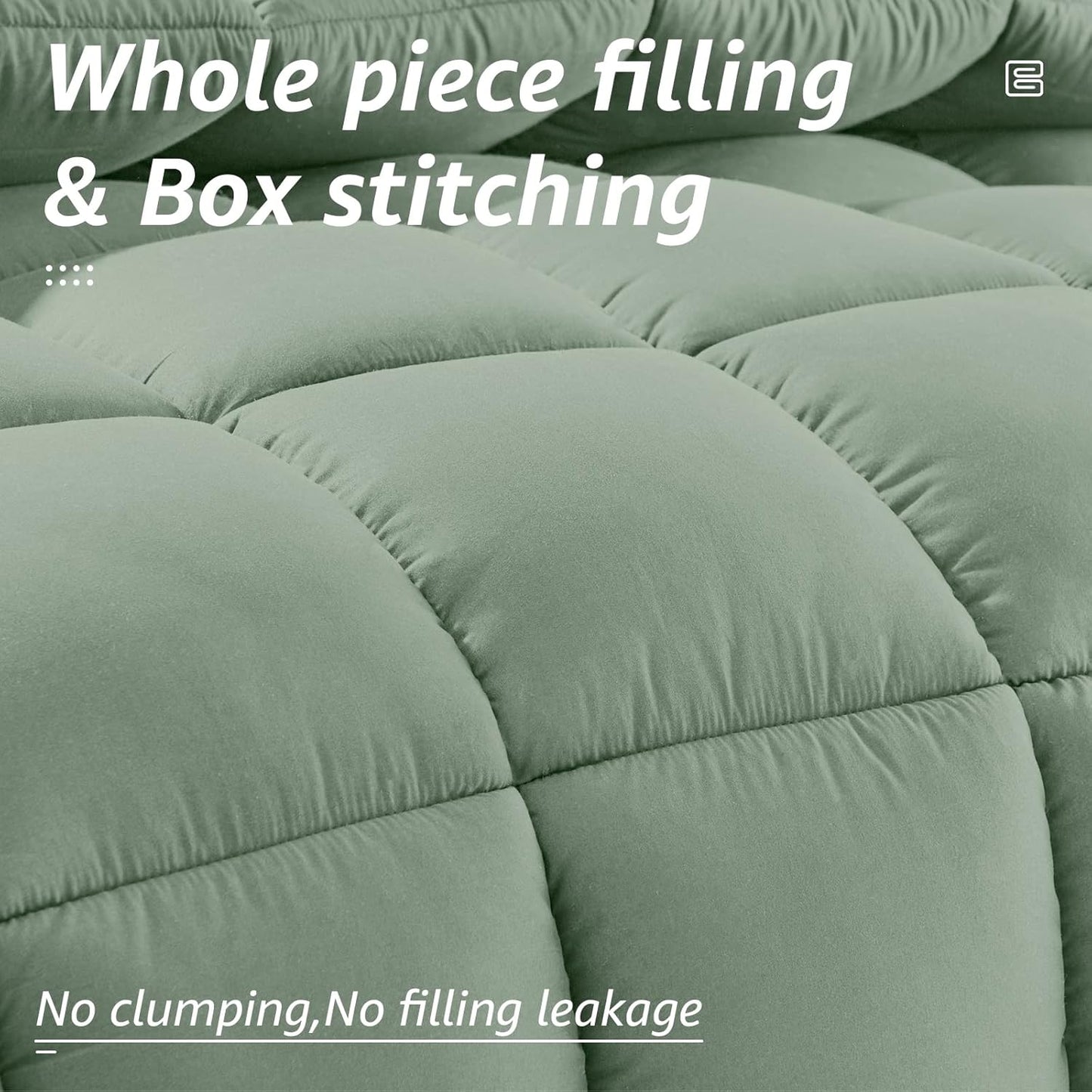 HYLEORY All Season Queen Size Bed Comforter - Cooling Down Alternative Quilted Duvet Insert with Corner Tabs - Winter Warm - Machine Washable - Sage Green