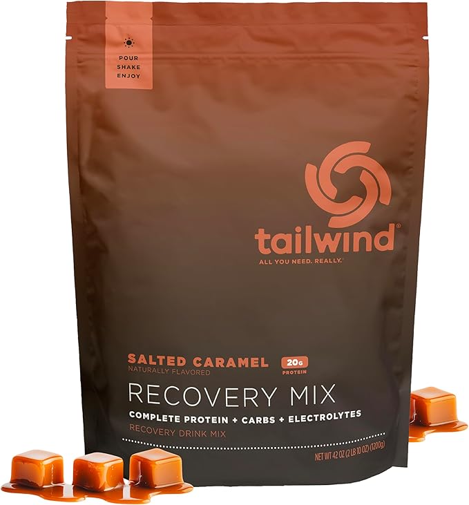 Tailwind Nutrition Recovery Mix, 20 Grams Complete Protein, Carbohydrates, and Electrolytes Powder Drink Mix for Post-Workout, Free of Gluten, Soy, and Dairy, Vegan, 20 Servings, Salted Caramel