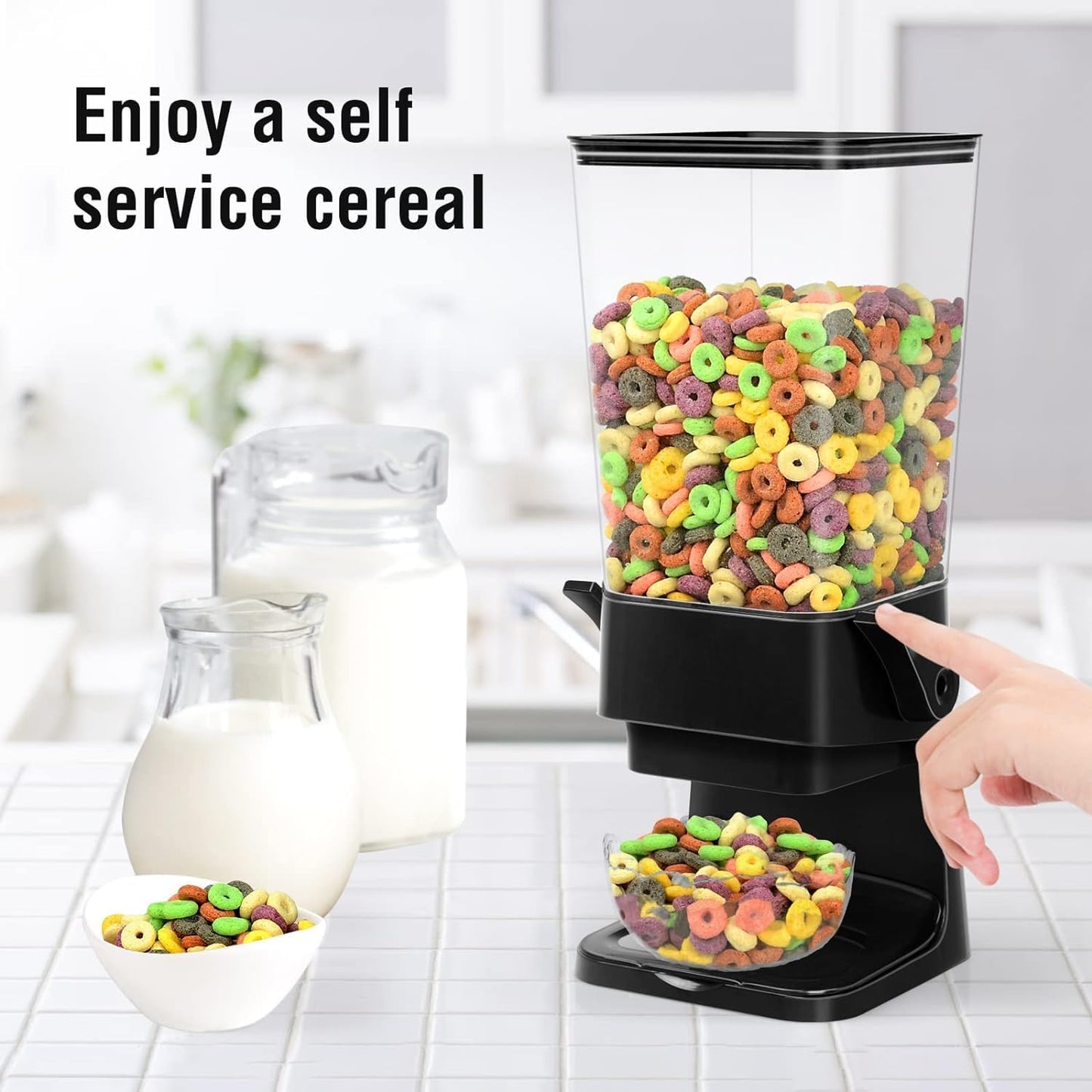 Cereal Dispenser Countertop Large Cereal Containers Storage Dispenser For Pantry Dry Food Dispenser Countertop Rice Candy Dispenser Machine For Snack,Nuts, Granola(Black,3 pack)