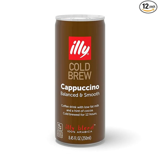 illy Ready To Drink Coffee – Cappuccino Cold Brew Cans - Notes Of Milk & Chocolate - 100% Arabica - Smooth & Refreshing Taste - Convenient, Easy to Carry Drink – 8.5 oz., 12 Pack