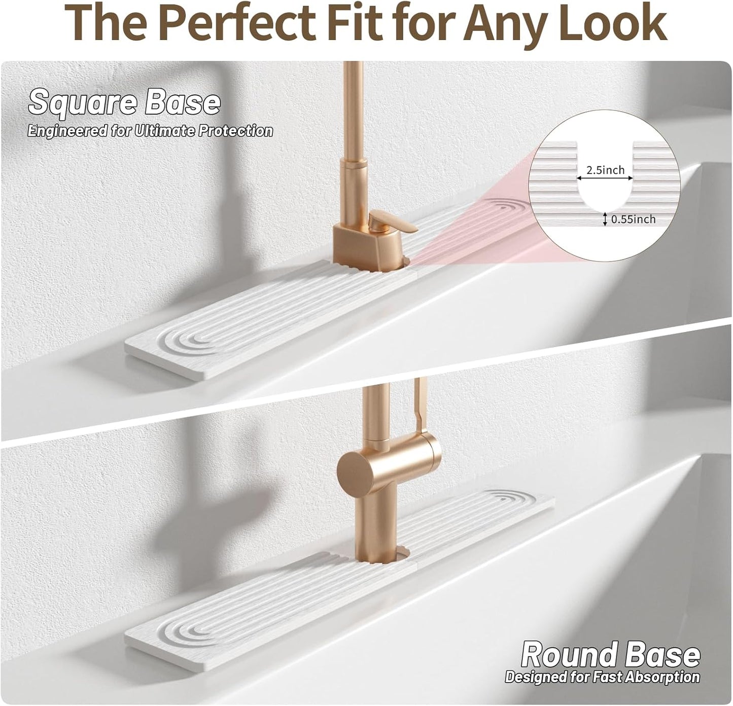 Faucet Mat for Kitchen Sink, Diatomite Stone Drying Sink Protectors, Bathroom Faucet Splash Guard, Quick Dry Water Absorbing, Non-Slip Stone Tray for Kitchen Counter, White, 15.7" x 3.9"