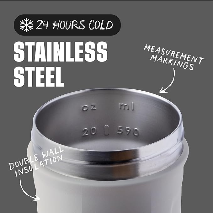 BlenderBottle Sport Insulated Stainless Steel Shaker Bottle with Wire Whisk, 24-Ounce, Grey – Protein Shakes & Hydration for Athletes & Fitness Enthusiasts, Easy Mixing, Keeps Drinks Cold, Lockable Lid