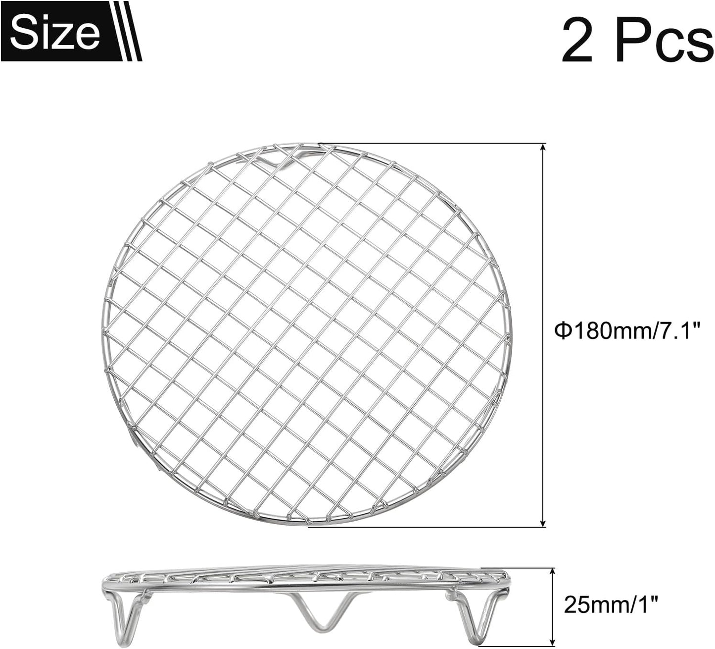 uxcell 2 Pcs Round Cooking Rack with Legs, Dia 7.1 Inch 304 Stainless Steel Barbecue Grill for Cooking Baking Barbecue Air Fryer Racks, Silver