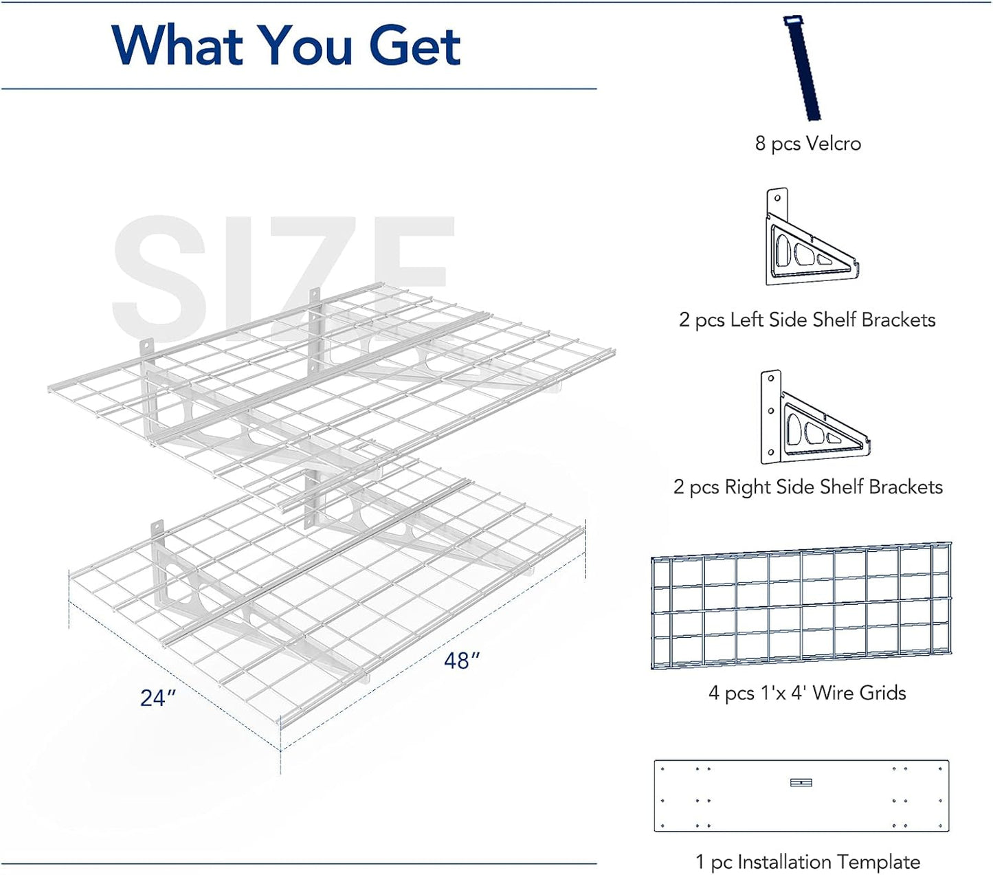 FLEXIMOUNTS 2-Pack 2x4ft 24-inch-by-48-inch Wall Shelf Garage Storage Rack Wall Mounted Floating Shelves, White