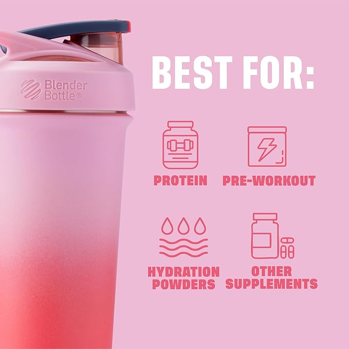 BlenderBottle Sport Sleek Insulated Stainless Steel Shaker Bottle with Wire Whisk, 25-Ounce, Flamingo Ombre – Protein Shakes & Hydration for Athletes & Fitness Enthusiasts, Easy Mixing, Slim Easy to Hold, Keeps Drinks Cold, Lockable Lid