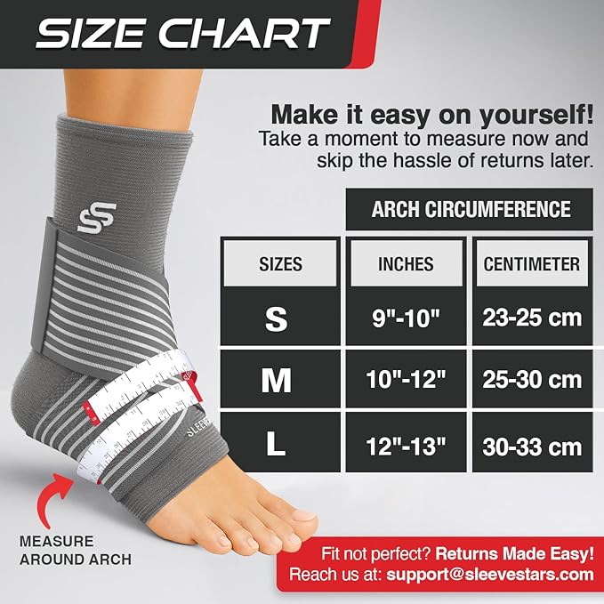 Sleeve Stars Ankle Brace for Women & Men, Ankle Wrap for Sprained Ankle, Compression Sleeve for Plantar Fasciitis Relief, Easy Customizable Support: w/Removable Strap (Single/L:12"-13"/Gray)