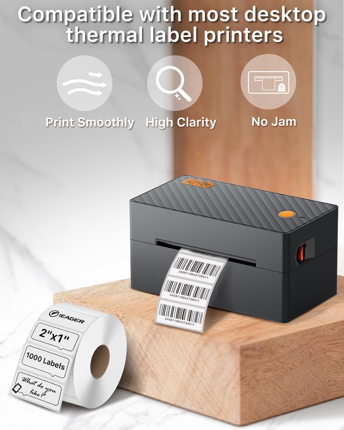 iEager 2x1 Inch Thermal Labels, White Rectangle Thermal Printer Stickers, Durable Shipping Label Printer Sticker for Barcode, Name, Address, 1000 Labels/Roll