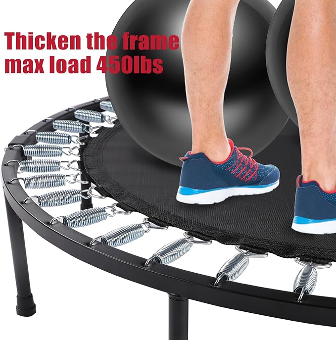 Rebounder Trampoline for Adults, 40"/50" Foldable Spring Fitness Trampoline - 450 lbs Capacity, Quiet & Stable Indoor/Outdoor Exercise Equipment for Cardio Workout