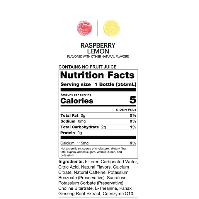 UPTIME Energy Drink, Raspberry Lemon Sparkling, 12 Pack, Vitamin C, L Theanine, Calcium, Sugar Free Energy Drinks for Focus Support, 142mg of Natural Caffeine, 5 Calories, Natural, 12 fl oz Cans