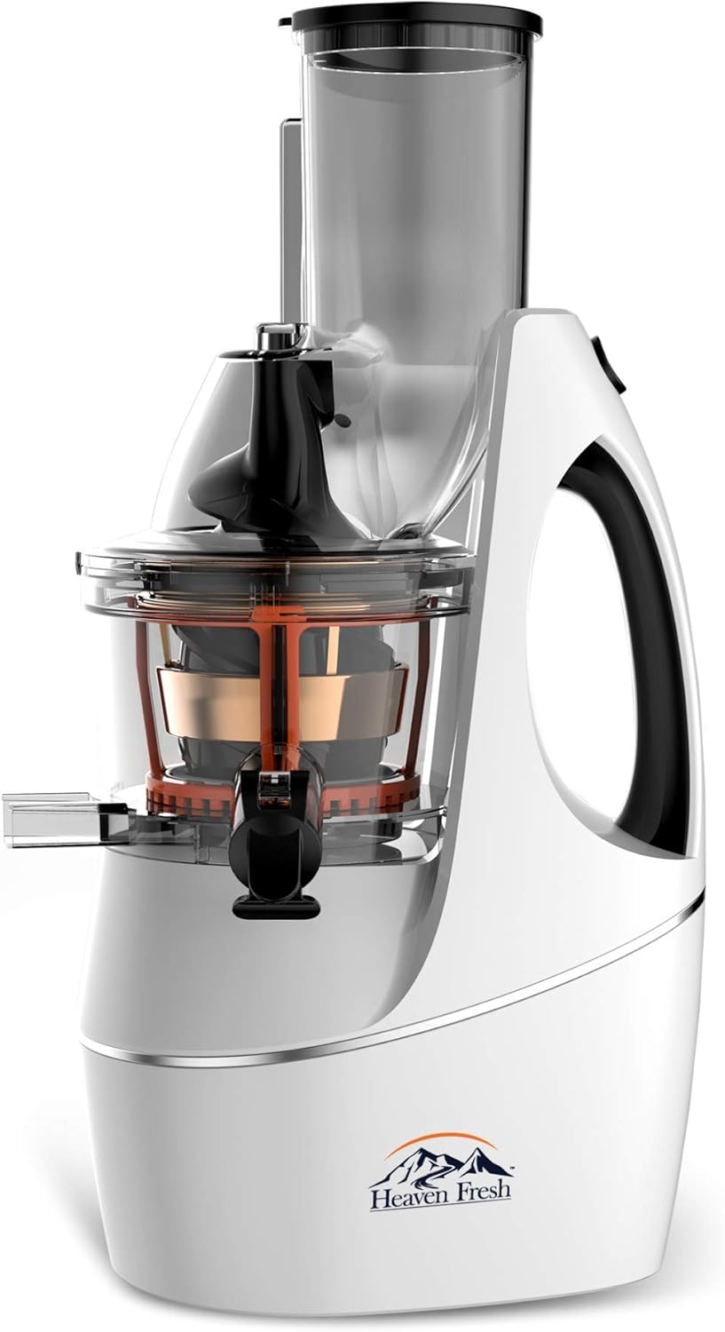 Cold Press Slow Masticating Juicer, Ultra-Quiet 240W Motor, Maximized Juice Yield, Included Frozen Dessert Strainer, Drip-Free Cap - White