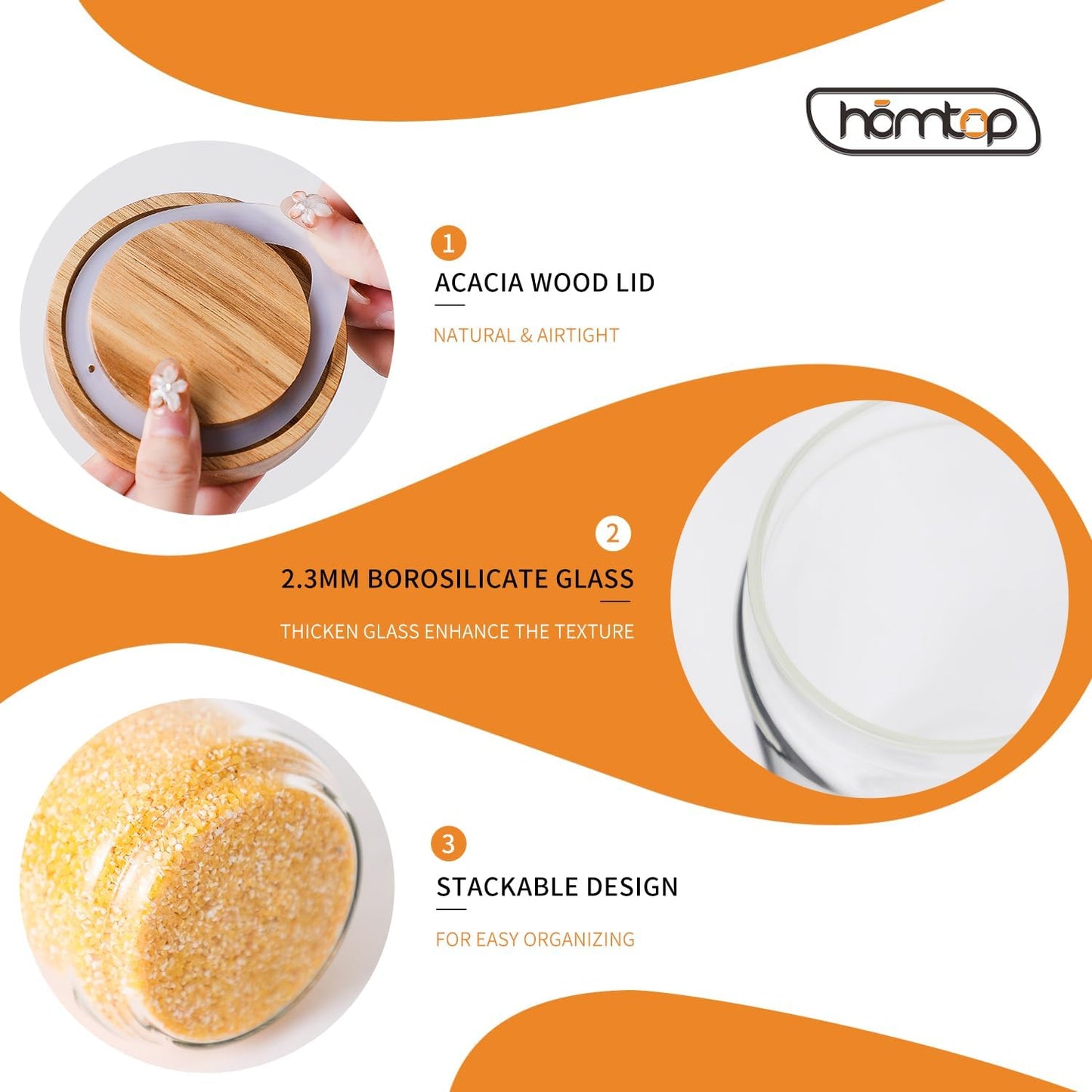 Glass Storage Jars Set of 3, 25 OZ HIgh Borosilicate Glass Containers Kitchen Food Canisters with Acacia Wood Lids for Coffee Beans/Sugar/Tea/Nuts