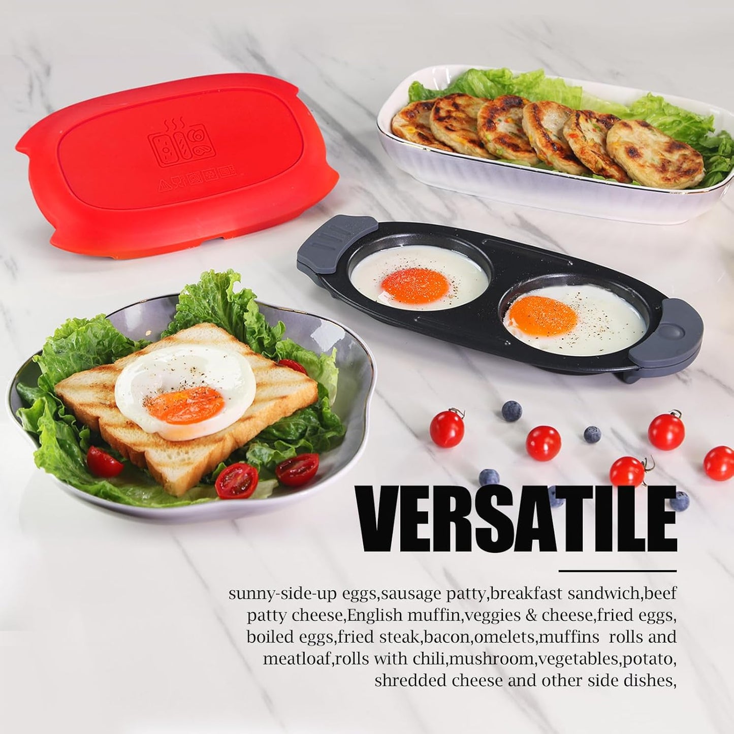 Quick-Heat Microwave Egg Cooker|Poacher|fryer,Multi-use microwave egg maker for Breakfast Sandwiches,Dishwasher-Safe,Save Time,Portable for Home,Travel,Gifts(red)