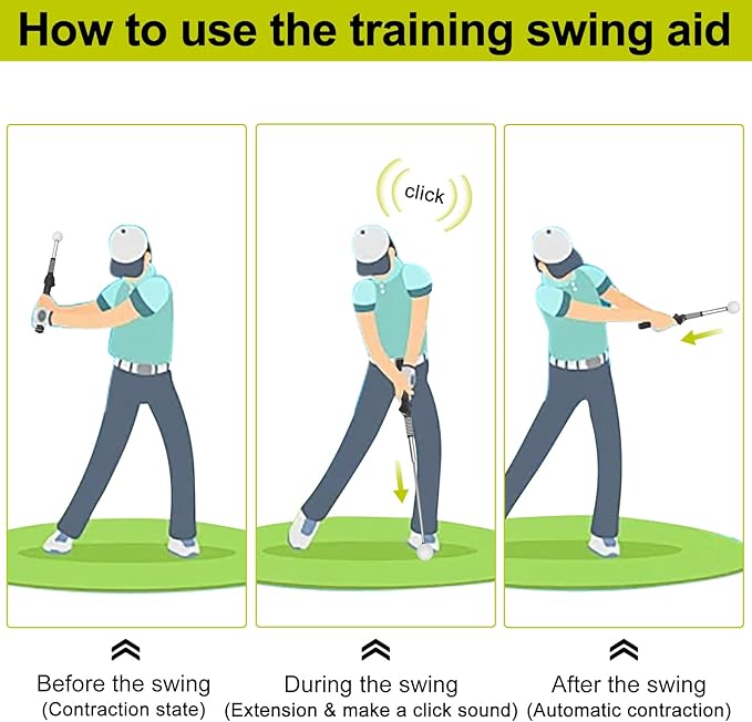 Retractable Golf Swing Aid for Golf Speed Training, Rhythm Click Golf Swing Trainer for Indoor Golf Practice & Outdoor Warm Up, Golf Grip Trainer for Improving Hitting Strength & Tempo