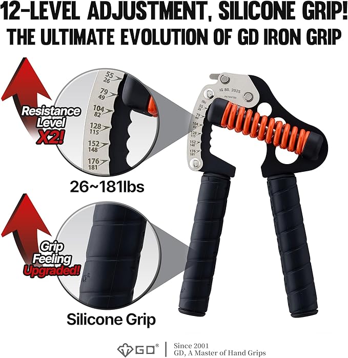 GD IRON GRIP Grip Strength Trainer Adjustable Hand Gripper Strengthener Hand Grip Exerciser Wrist Strengtheners Silent & Durable – Forearm, Finger & Hand Strength Training for Athletes, Climbers & Rehabilitation