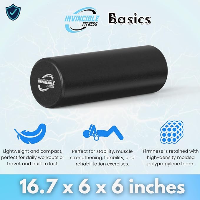 Invincible Fitness EPP Foam Roller for Deep Tissue Massage – Enhance Recovery, Relieve Pain, and Boost Mobility for a Stronger, Healthier You (Black)
