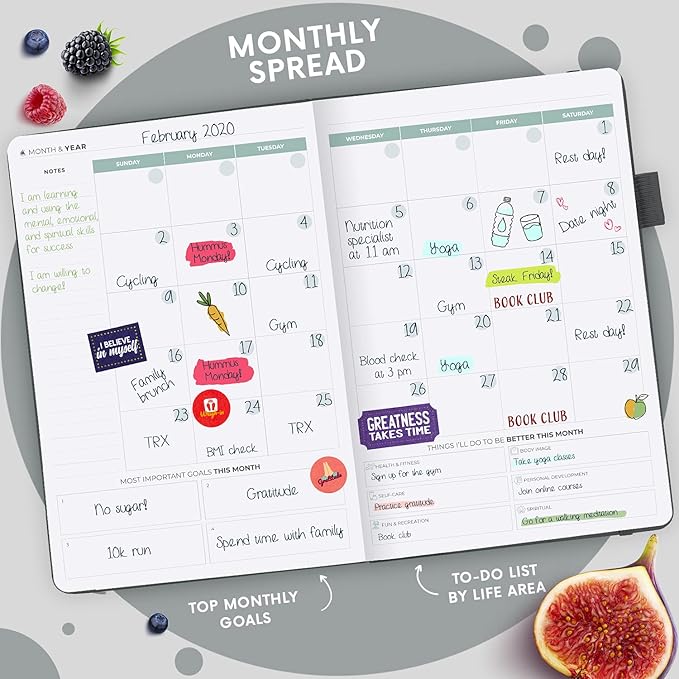 Clever Fox Wellness Planner - Weekly & Daily Health and Wellness Log, Food Journal & Meal Planner Diary for Calorie Counting, Notebook for Medical Condition Tracking, A5-Sized - Silver Black