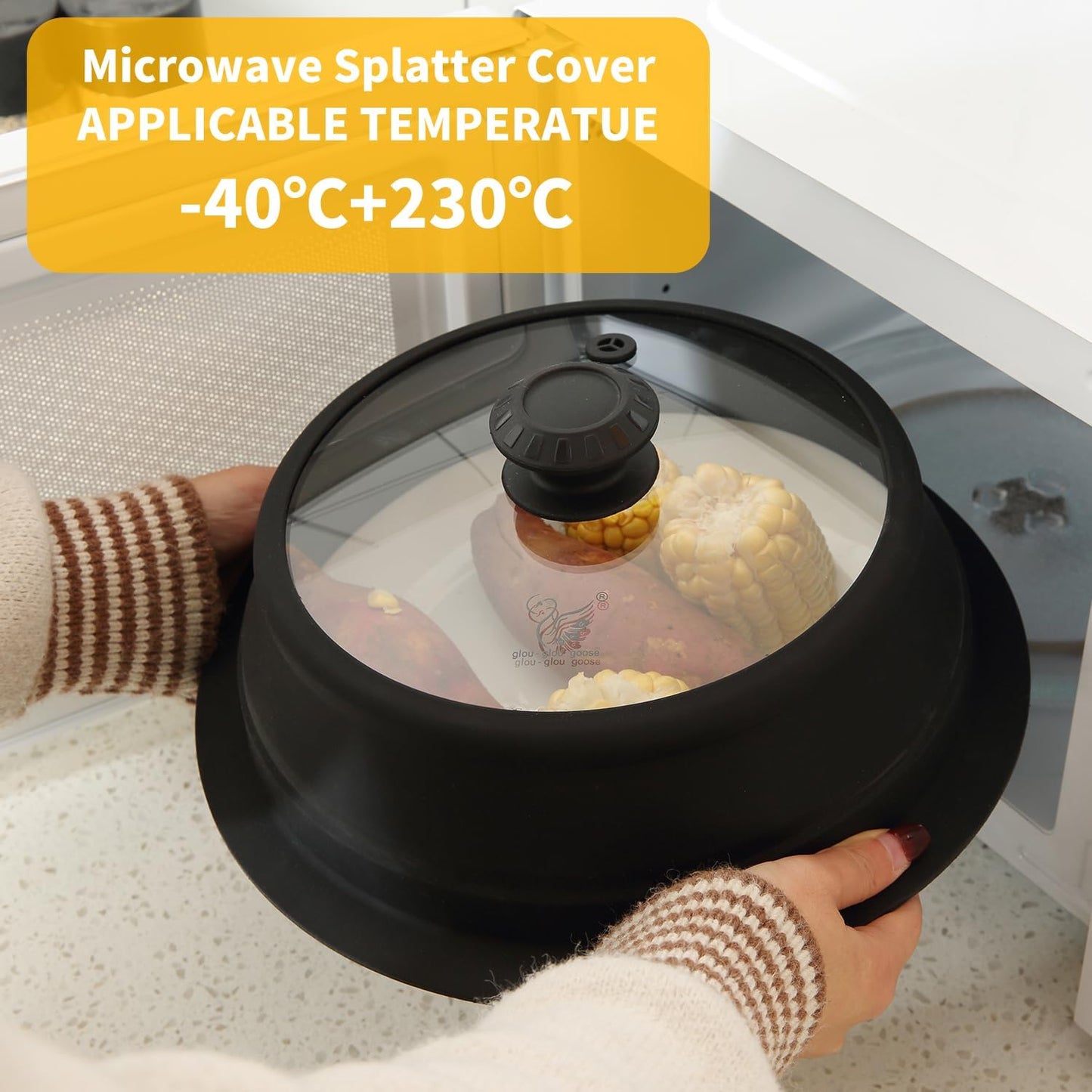Collapsible Microwave Splatter Lid with Vented Tempered Glass Cover Wok Lid for Microwave Safe, Stockpot Steamer Pot Pan 10.5-11 inch Universal Multifunction Silicone Cover