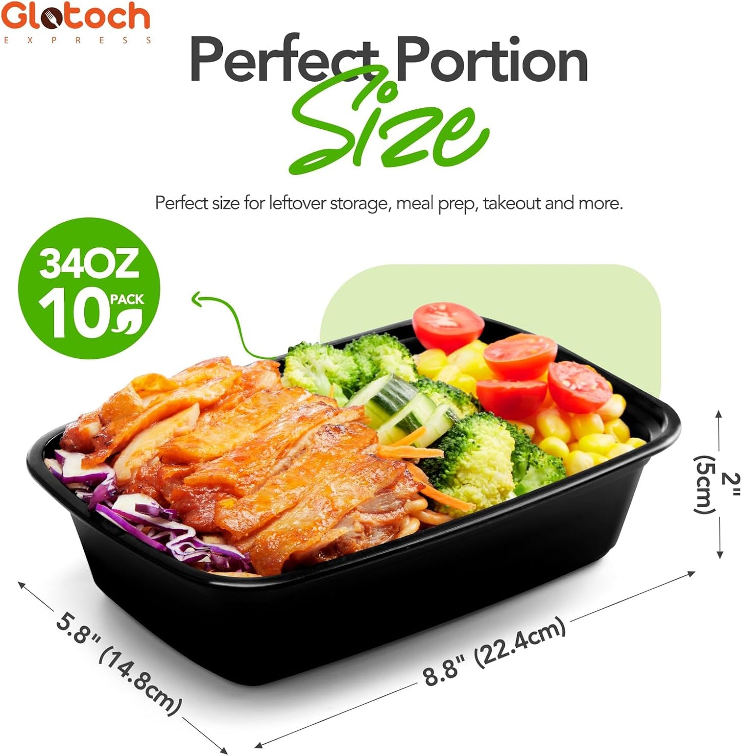 Glotoch 34oz Meal Prep Containers, 10 Pack (20-Piece) Reusable Food Prep Containers with Lids Microwave, Freezer, Dishwasher Safe Leakproof Durable Plastic Food Storage Lunch Box To Go Take Out