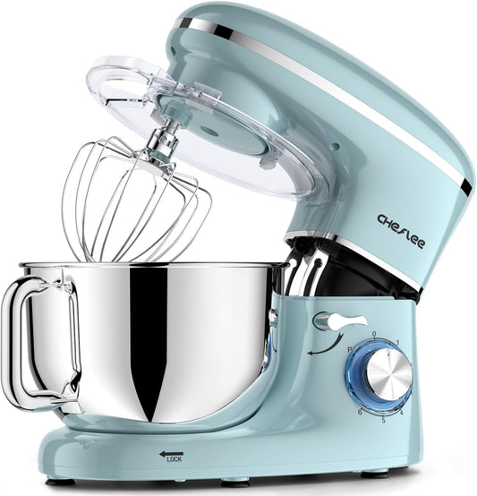CHeflee Stand Mixer,600W 6+P With 6.5QT Stainless Steel Bowl,Dough Hook, Wire Whip & Beater,for Most Home Cooks,Blue