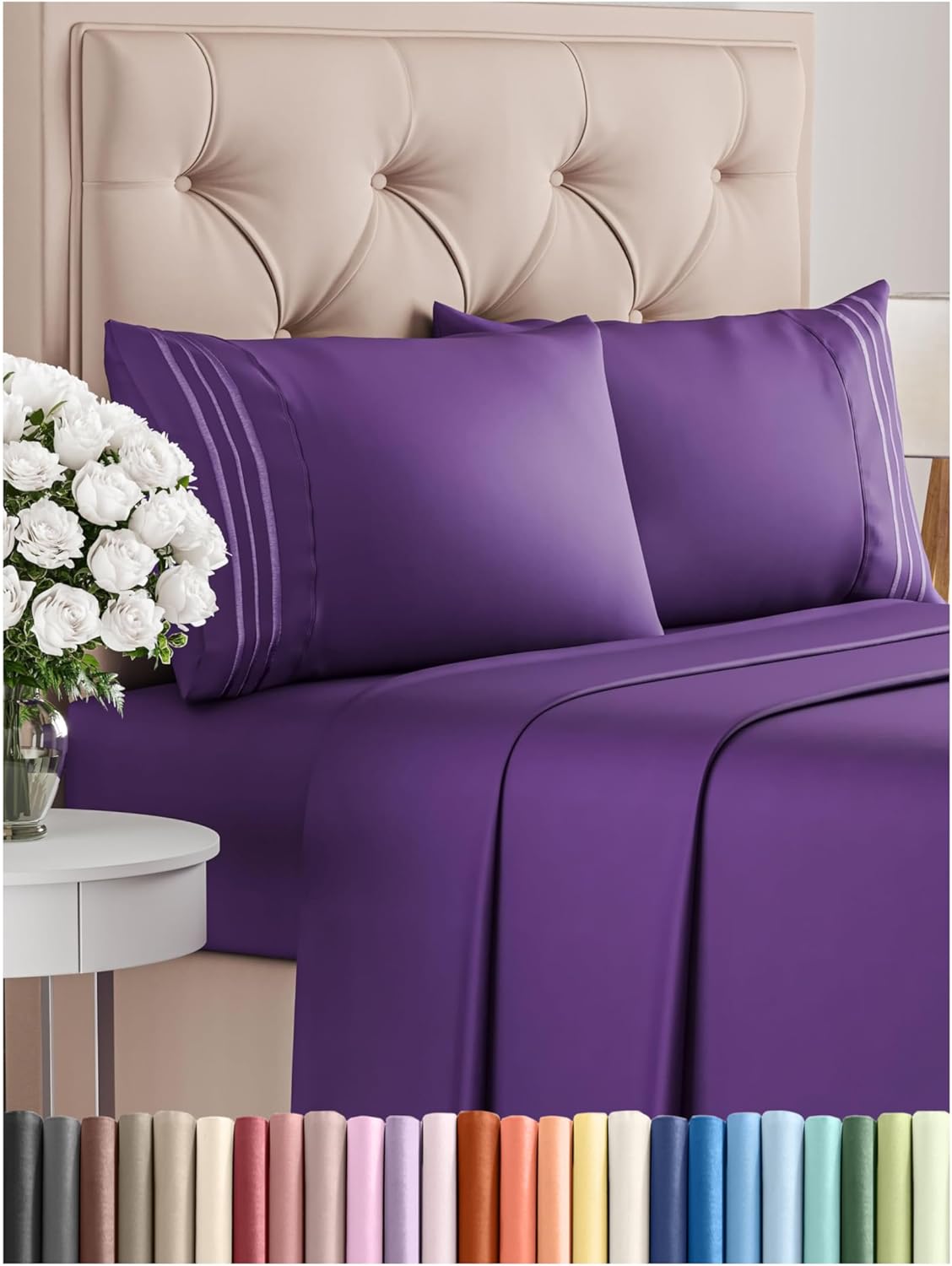 Full Size 4 Piece Sheet Set - Comfy Breathable & Cooling Bed Sheets Set - Hotel Luxury Bedding for Women, Men, Kids, Teens, Boys & Girls - Deep Pockets, Ultra-Soft, Wrinkle Free - Oeko-Tex - Purple
