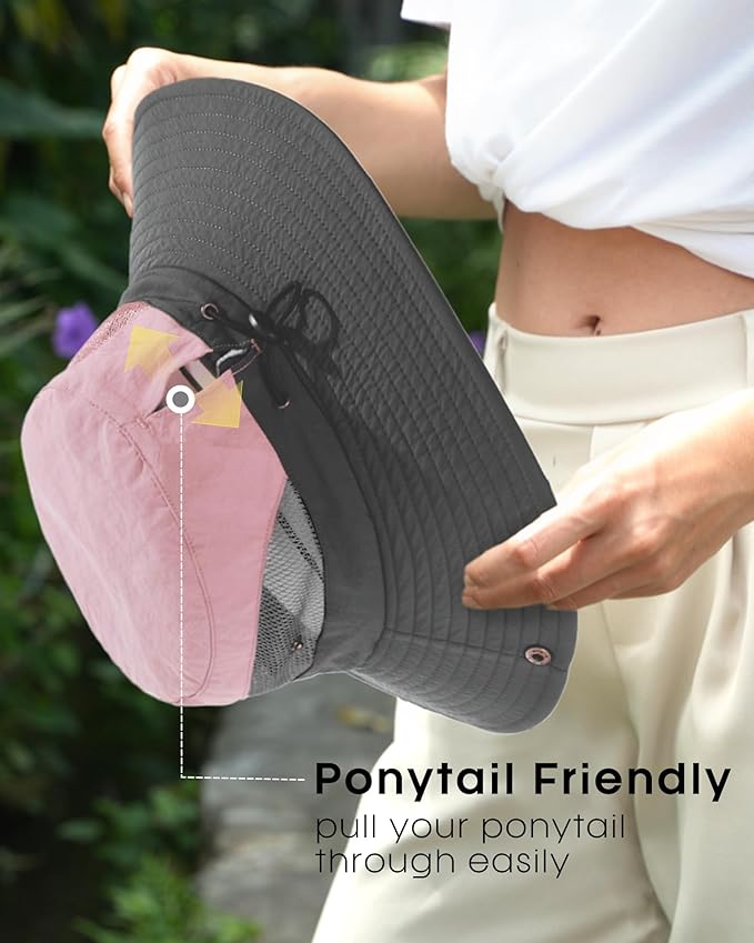 FURTALK Womens Sun Hat with Ponytail Hole Beach Hiking Summer Wide Brim UPF 80+ Outdoor Protection Foldable Bucket Hat