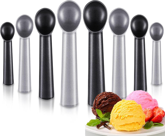 Gejoy 8 Pcs Ice Cream Scoop 7 Inch Nonstick Anti Freeze Ice Cream Scooper Aluminum Design Dessert Spoon for Gelatos Frozen Yogurt Fruit Sundaes Sorbet Almond Cookie Dough (Black and Silver)