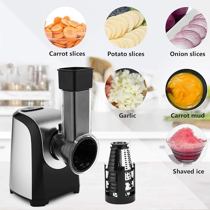 Electric Cheese Grater 5 In 1 Professional One-Touch Control Professional electric slicer/shredder, Spiralizer for Veggies, Carrots