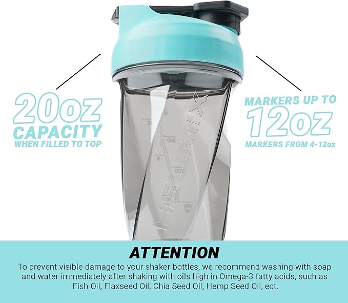 HELIMIX 1.5 Vortex Blender Shaker Bottle Holds Upto 20oz | No Blending Ball or Whisk | USA Made | Portable Pre Workout Whey Protein Drink Shaker Cup | Mixes Cocktails Smoothies Shakes | Top Rack Safe