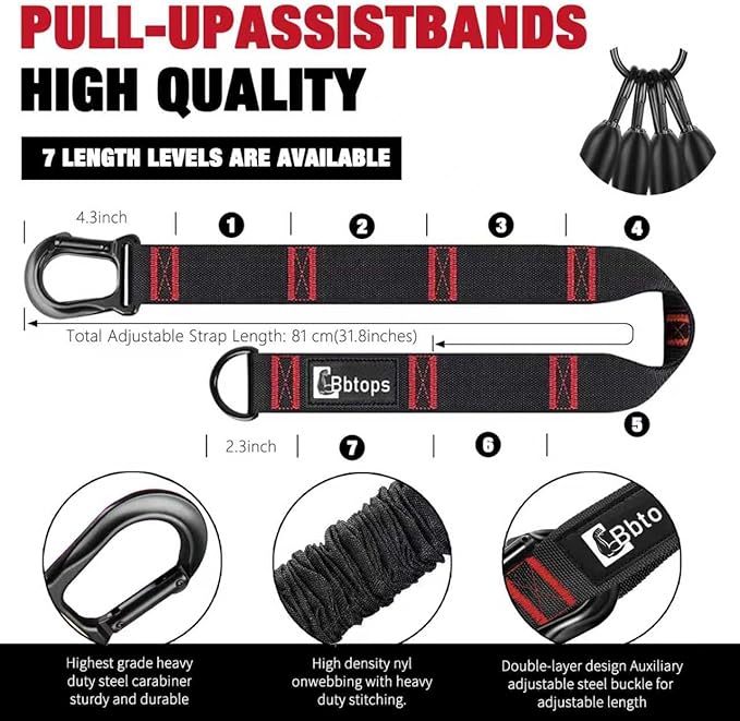 Pull Up Assistance Bands,Up to 300 lbs Assistance,Adjustable Heavy Duty 4 Resistance Bands for Pull up, with Feet/Knee Rest, Handle and Door Anchor for Home Gym Fitness Exercise Strength Training