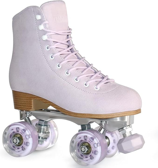Roller Skates for Women or Men with Height Adjustable Rubber Stoppers Retro Suede Quad Roller Skates for Outdoor and Indoor