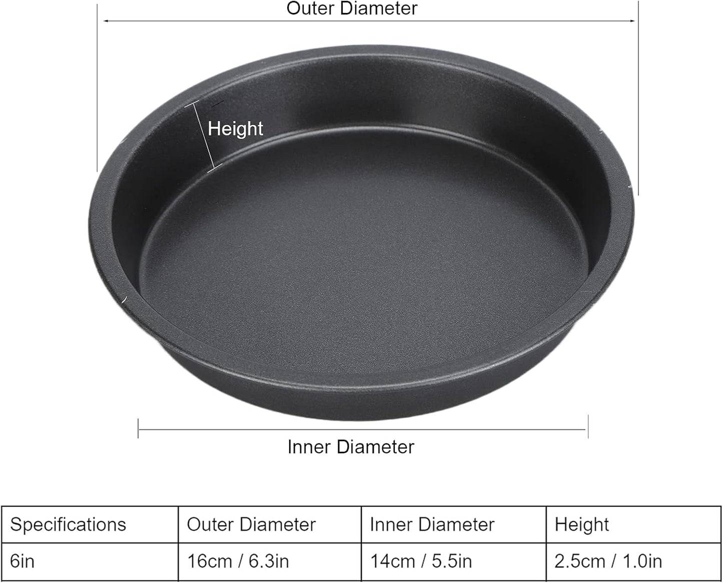 2Pcs Pizza Pan, 6in/9in/10in/12in Deep Dish Round Pizza Pan for Oven, Non Stick Thickened Carbon Steel Baking Pan for Home Kitchen, Dishwasher Safe(6in)