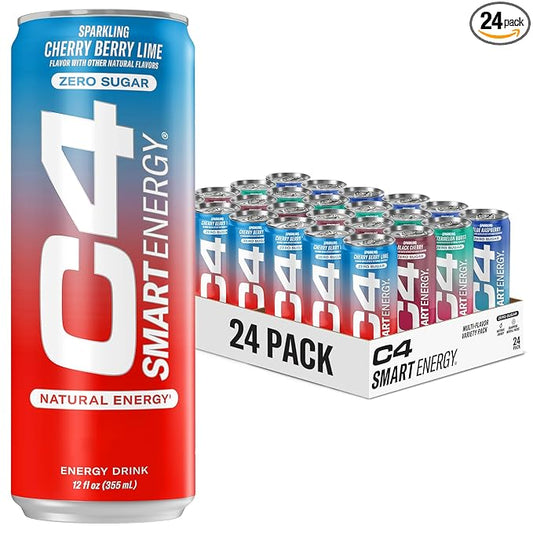C4 Smart Energy Drinks Variety Pack, Sugar Free Performance Fuel & Nootropic Brain Booster, Coffee Substitute or Alternative, 4 Flavor Summer Sippin’ Variety 24 Pack