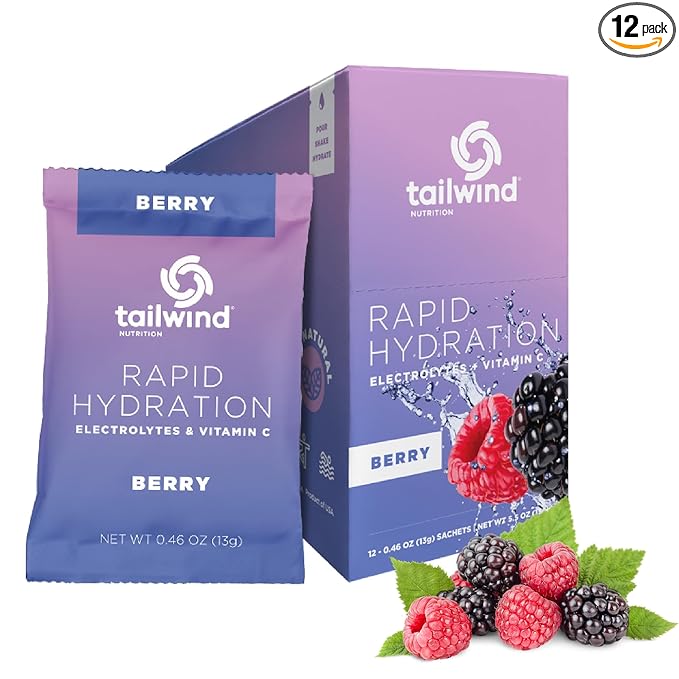 Tailwind Nutrition Rapid Hydration, Electrolyte & Hydration Powder, Vitamin C & Sea Salt Exercise Workout Mix, Berry, Pack of 12 Sticks