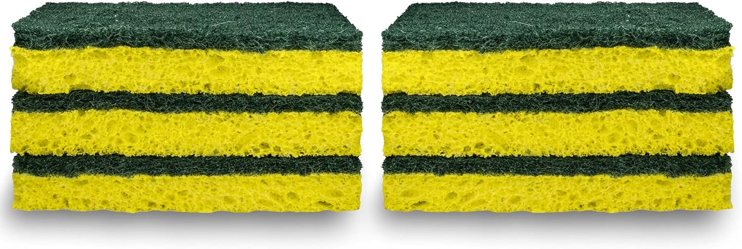 Amazon Basics Cleaning Sponges, Multipurpose, Heavy Duty Scrub Sponges, Yellow/Green, 6-Pack