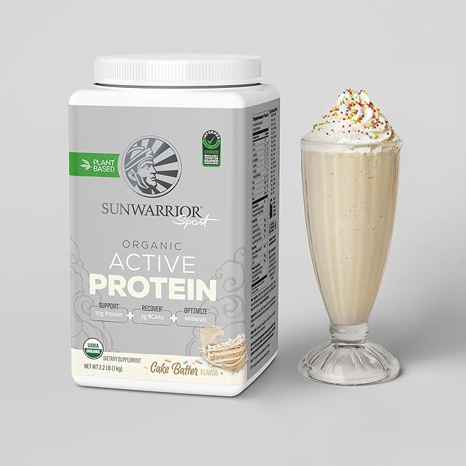 Sunwarrior Organic Plant Based Protein Powder | Vegan Organic Protein Powder with BCAA Amino Acids Plus Recovery Minerals & Botanicals | Non-GMO Soy Dairy & Gluten Free (Cake Batter, 20 Servings)
