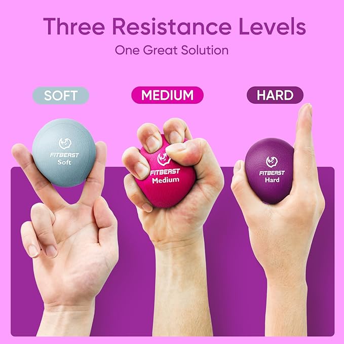 FitBeast Grip Strength Trainer – 6 Pieces Hand Therapy Kit with Finger Extension Exerciser & Stress Balls for Adults, Rehab & Strength Training – for Men, Women, and Seniors