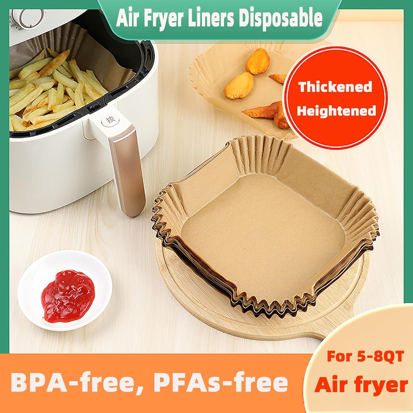 200PCS Air Fryer Liners Disposable,Victoyaw 9 Inch Square Air Fryer Parchment Paper Liners for 5-8QT Air fryer,Non-Stick Waterproof Airfryer Paper Liner