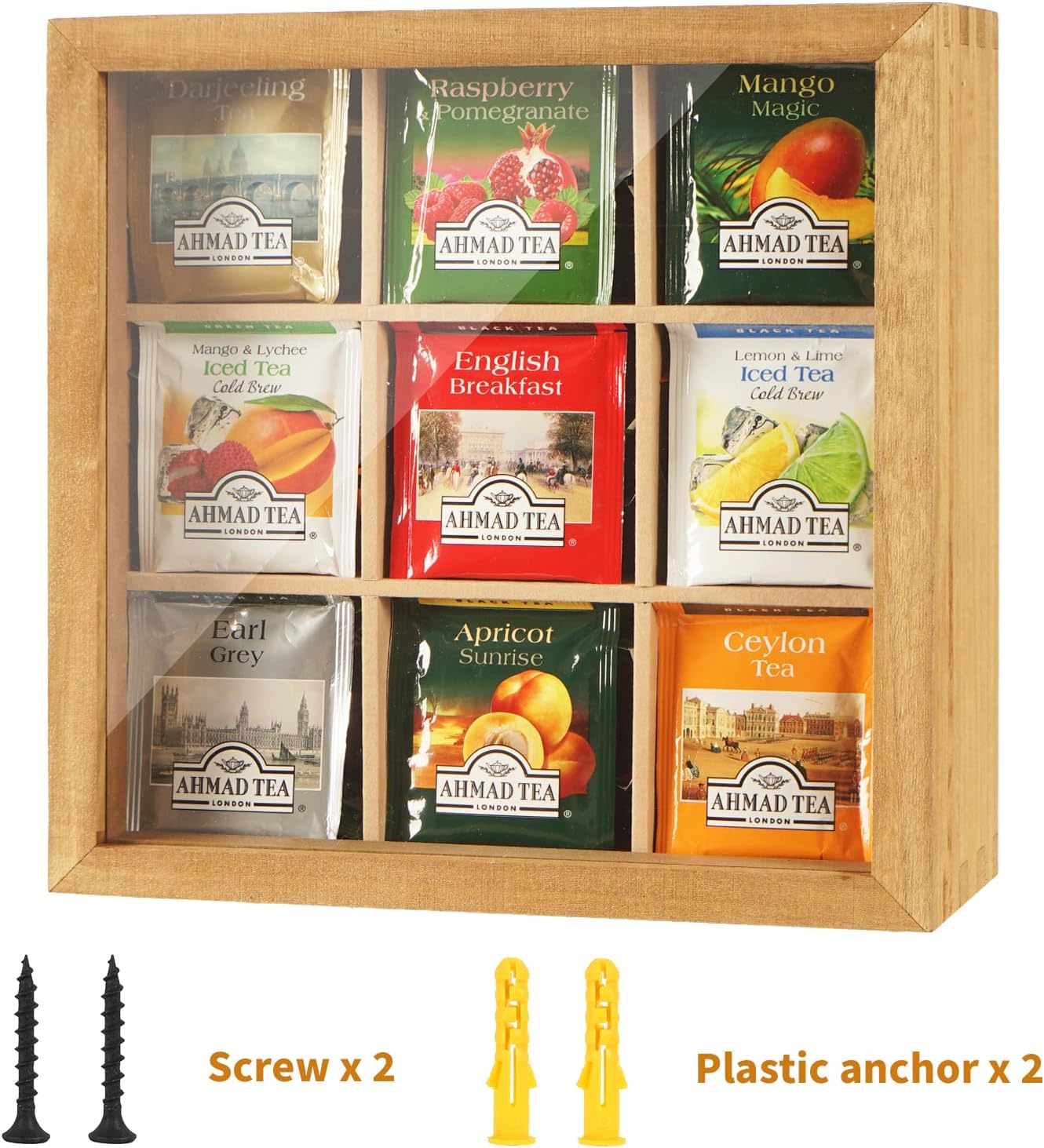 Wood Tea Bag Organizer, 6 Compartment Multi-Functional Tea Box and Storage Organizer for Tea Bags with Clear Acrylic Window