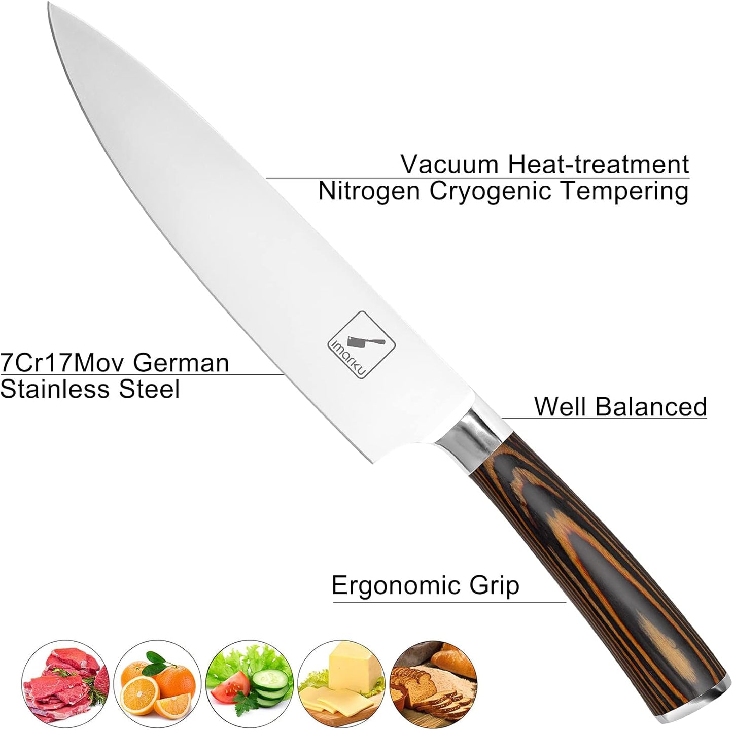 imarku Chef Knife - Pro Kitchen Knife 8 Inch Chef's Knives Japanese SUS440A Stainless Steel Sharp Paring Knife with Ergonomic Handle, Orange Handle, Gifts for Men and Women