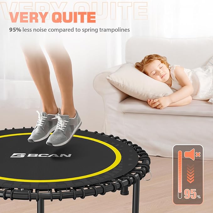BCAN 40"/48" Rebounder Trampoline for Adult, 450/550LBS Fitness Trampoline with Bungees, Adjustable Handle, Stable & Quiet, Indoor Outdoor, Whole-Body Workout & Relaxation at Home for Women/Men