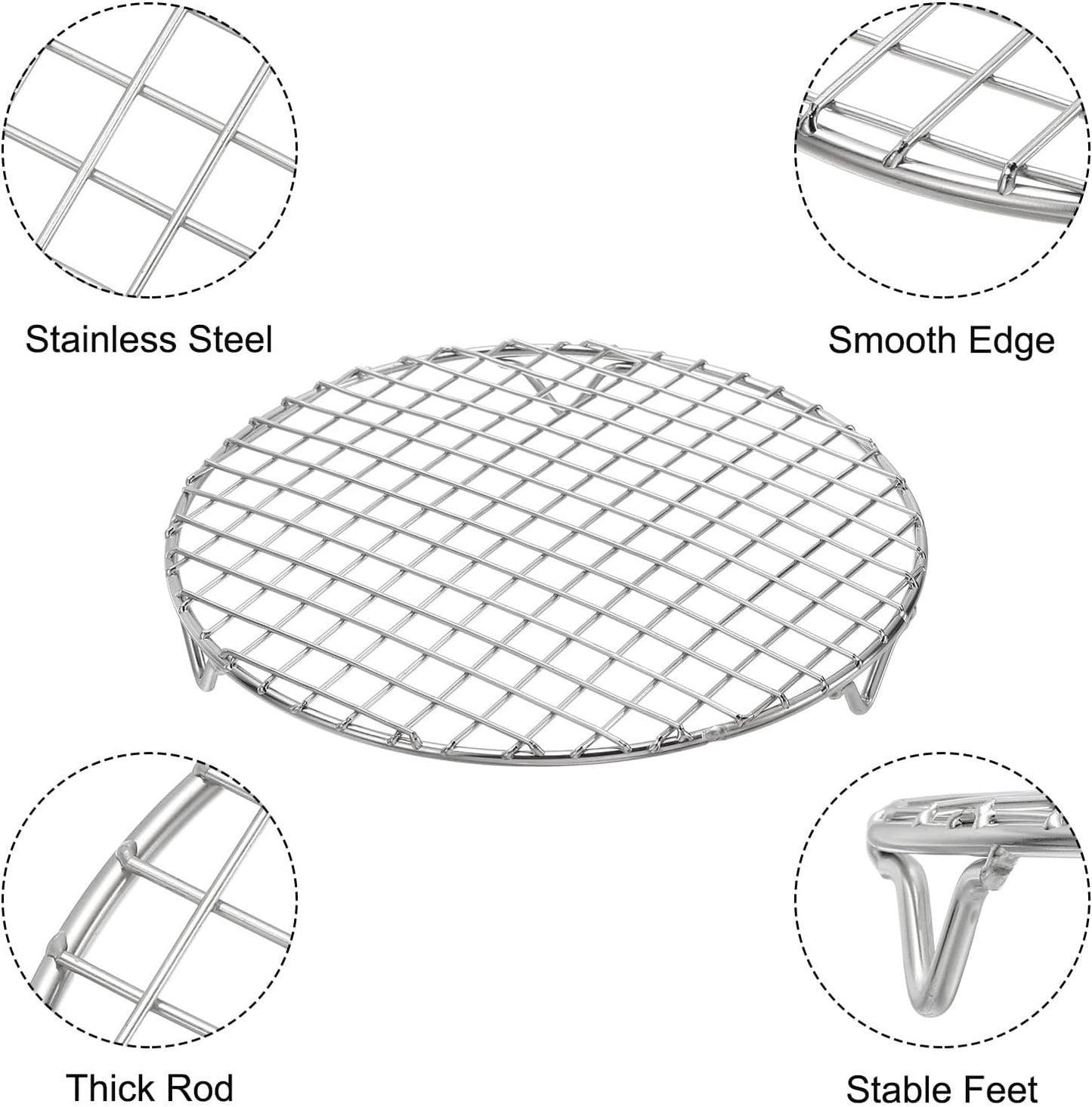 uxcell Round Cooking Rack with Legs, Dia 8.9 Inch 304 Stainless Steel Barbecue Grill for Cooking Baking Barbecue Air Fryer Racks, Silver