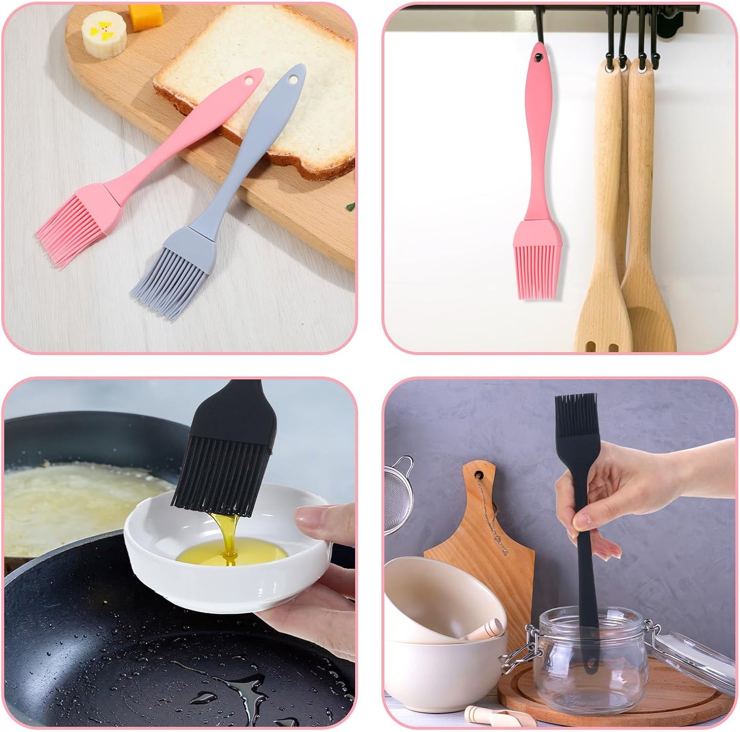 4 Pcs Silicone Basting Pastry Brush Heat Resistant Oil Brush for Cooking Kitchen Food Baking Butter Baster BBQ Grill Dishwasher Safe Multicolor for Sauce Marinade Meat Glazing